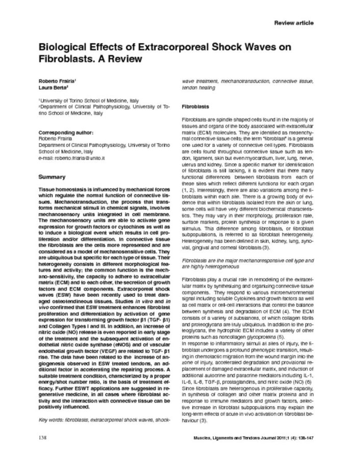 thumbnail of Biological Effects of Extracorporeal Shock Waves on Fibroblastd A Review